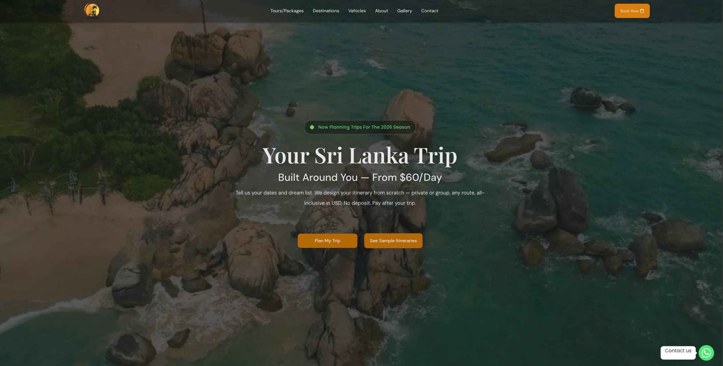 Tropical Vista Tours desktop home page