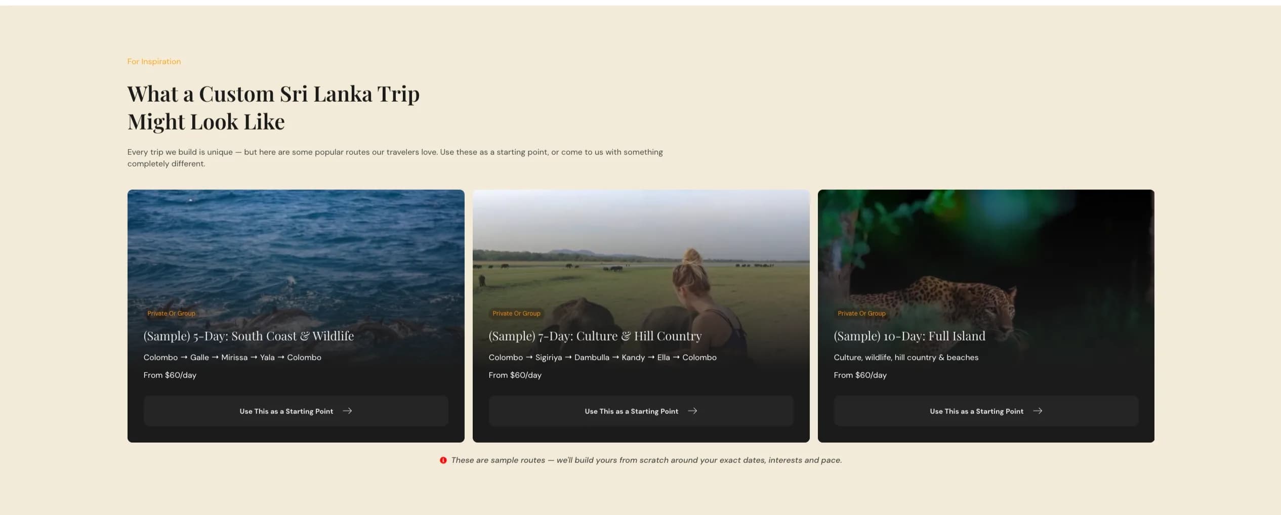 Sample itineraries
